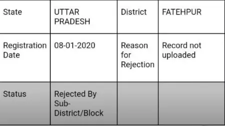 status of rejection pm kisan 